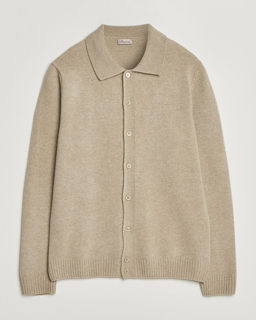  Stenströms Brushed Merino Polo Cardigan Beige – Beige