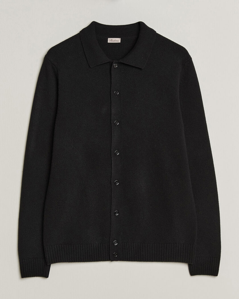 Stenströms Brushed Merino Polo Cardigan Black – Negro