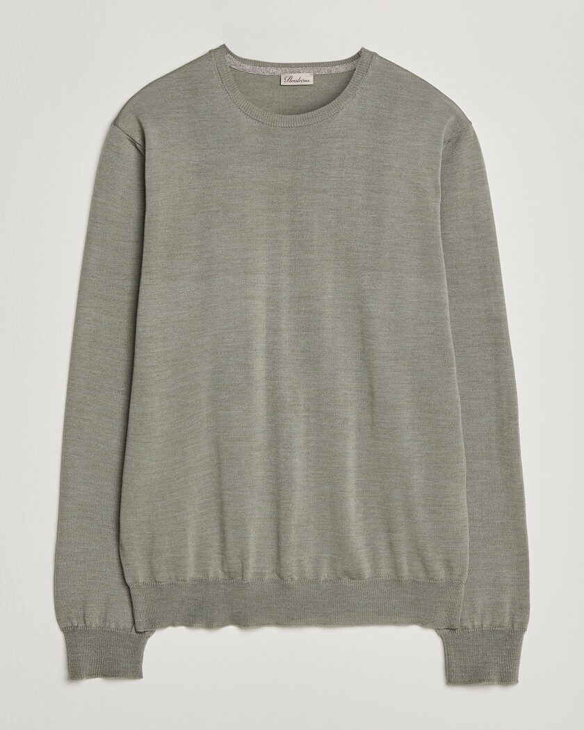 Stenströms Merino Patch Crew Neck Green/Grey – Verde