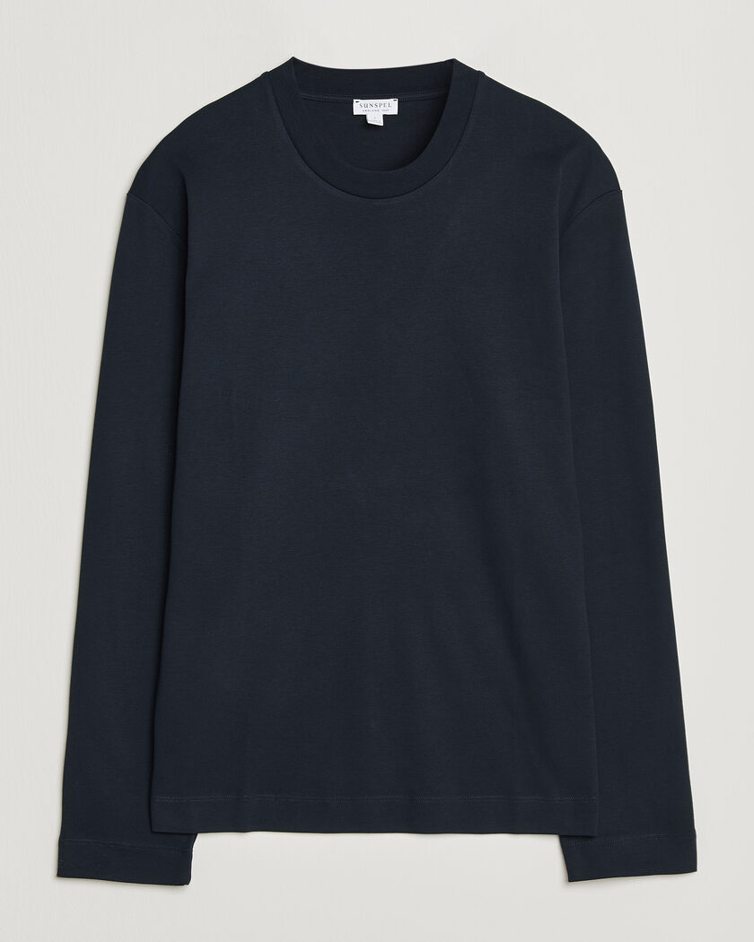 Sunspel Heavy Weight Supima Cotton Long Sleeve T-Shirt Navy – Azul