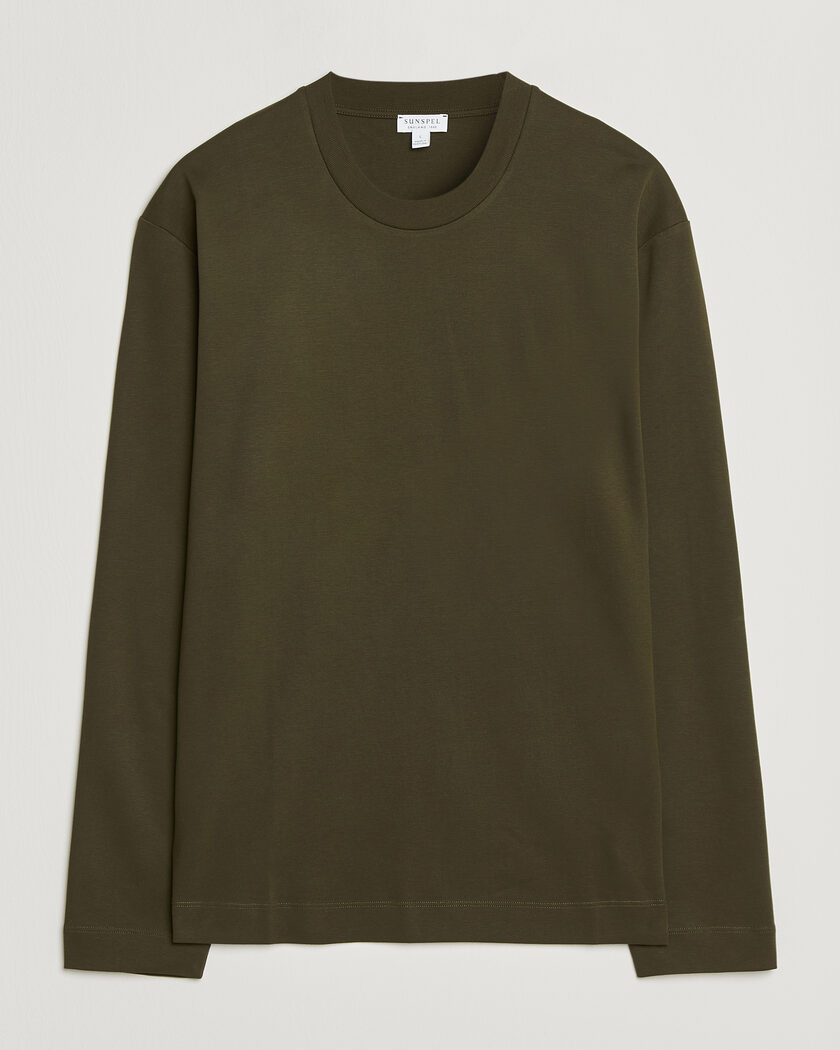 Sunspel Heavy Weight Supima Cotton Long Sleeve T-Shirt Green – Verde