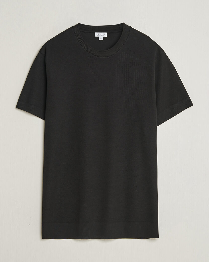 Sunspel Cotton Piquet T-Shirt Black – Negro