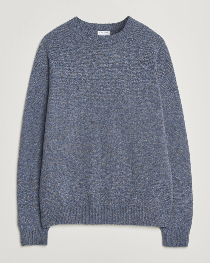 Sunspel Lambswool Crew Neck Denim Twist – Azul