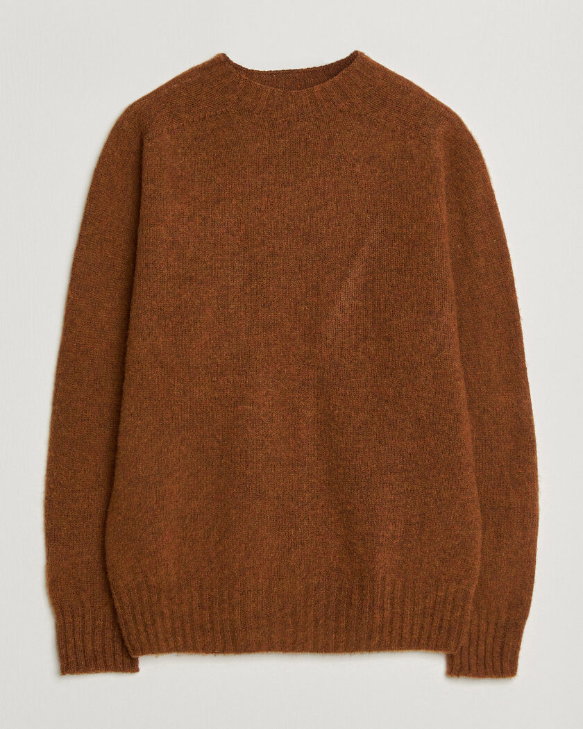 Sunspel Brushed Shetland Crew Neck Dark Tabacco – Marrón