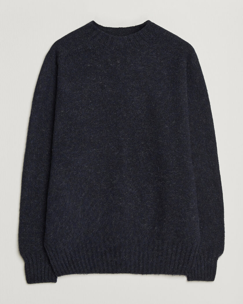 Sunspel Brushed Shetland Crew Neck Dark Navy – Azul