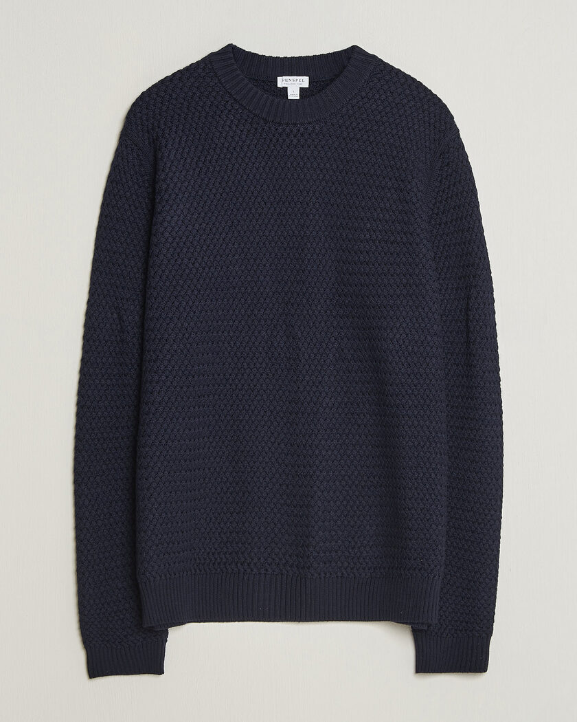 Sunspel Merino Basketweave Stitch Jumper Navy – Azul