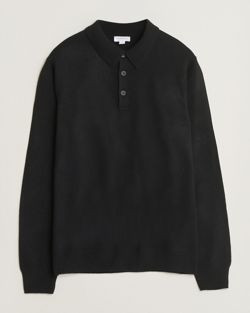 Sunspel Cashmere Polo Black – Negro