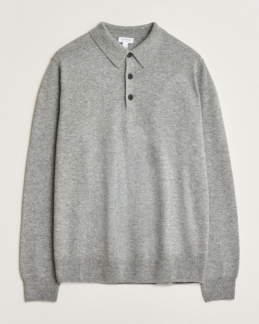 Sunspel Cashmere Polo Grey Melange – Gris
