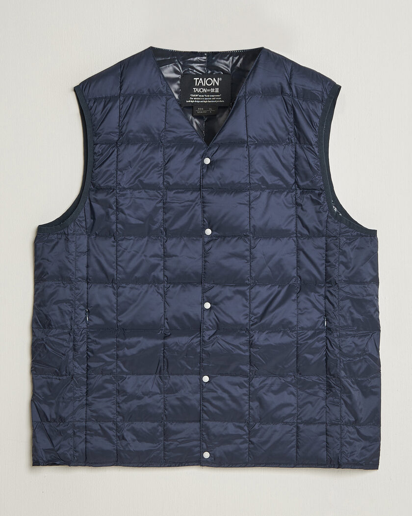 TAION V-Neck Lightweight Down Vest Dark Navy – Azul