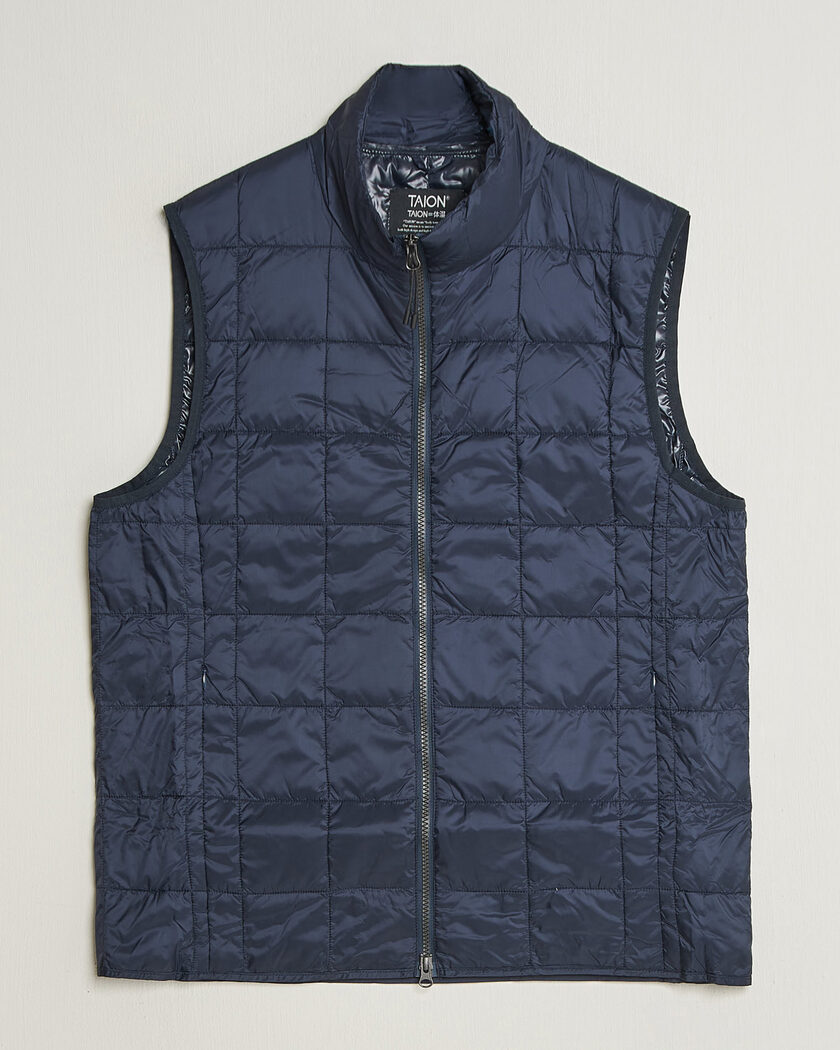  TAION High Neck Full Zip Lightweight Down Vest Dark Navy – Azul