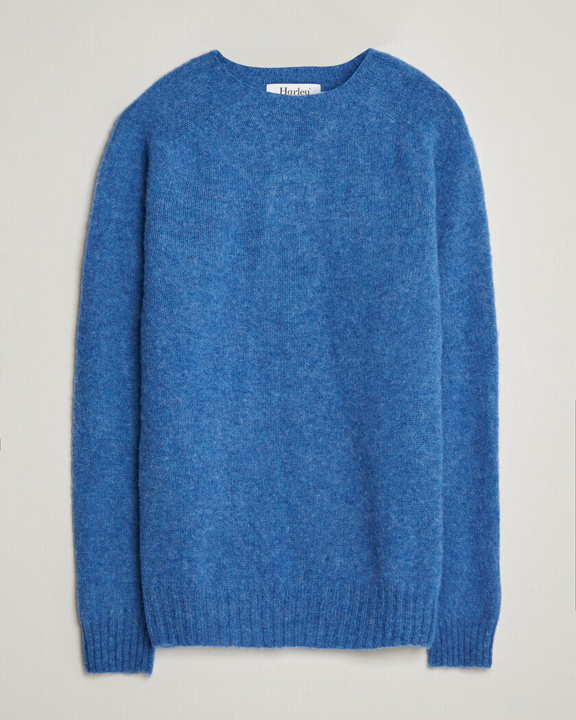 Harley Of Scotland Brushed Supersoft Lambswool Crewneck Cobalt – Azul