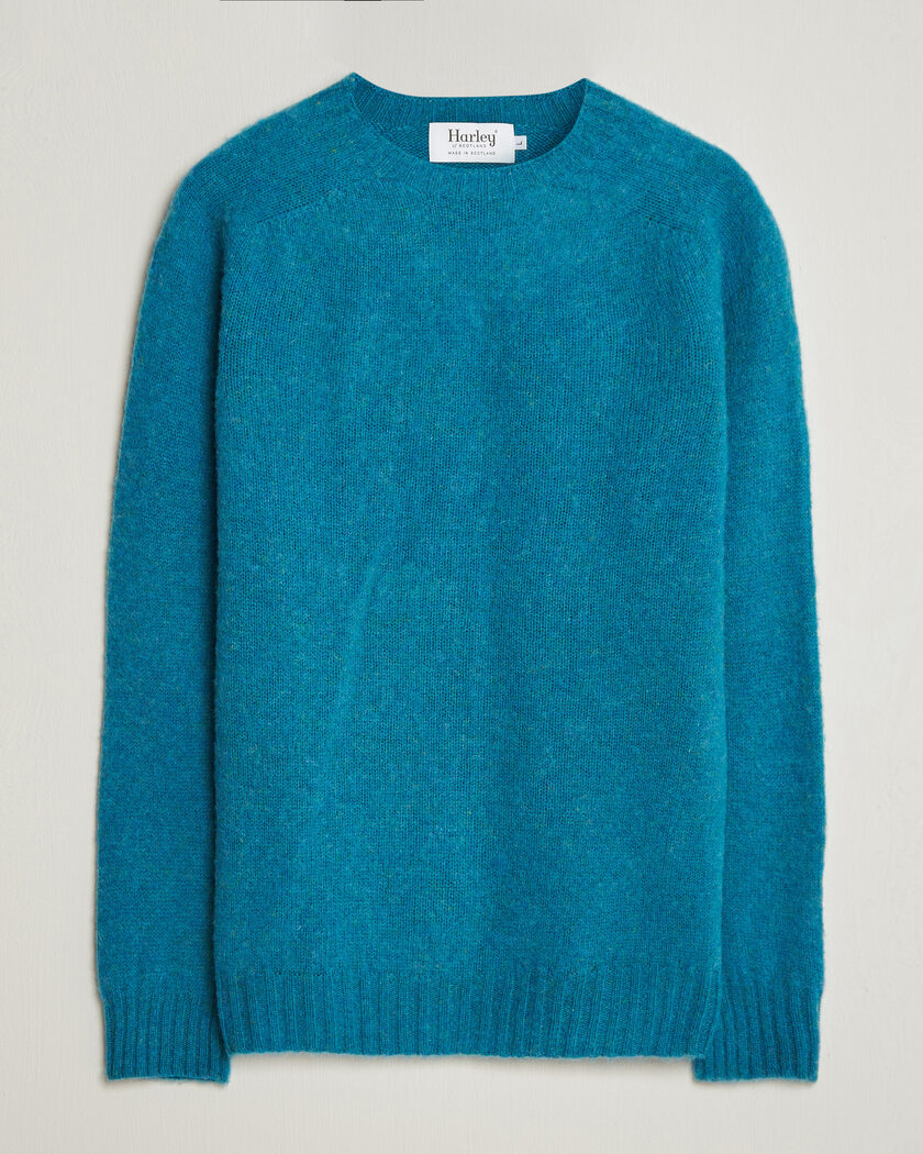 Harley Of Scotland Brushed Supersoft Lambswool Crewneck Gulfstream – Azul