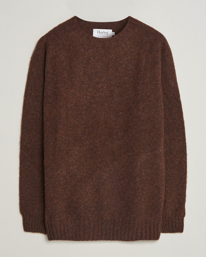 Harley Of Scotland Brushed Supersoft Lambswool Crewneck Marron – Marrón