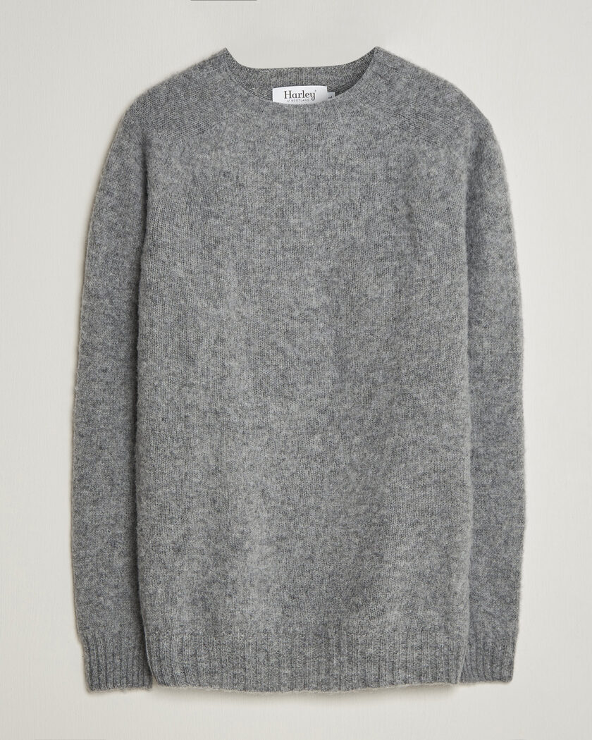 Harley Of Scotland Brushed Supersoft Lambswool Crewneck Mid Grey – Gris