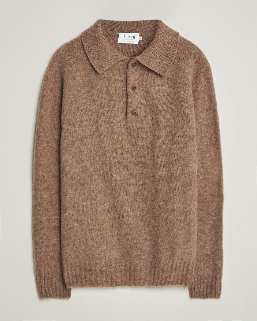 Harley Of Scotland Brushed Supersoft Lambswool Polo Tundra – Marrón