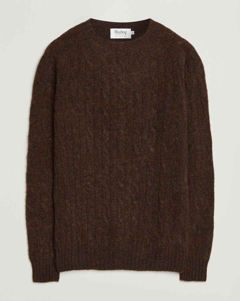 Harley Of Scotland Brushed Supersoft Lambswool Cable Marron – Marrón