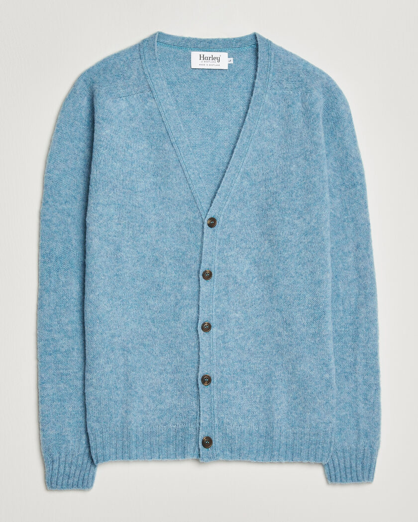 Harley Of Scotland Brushed Supersoft Lambswool Cardigan Loch Blue – Azul