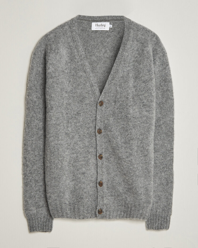 Harley Of Scotland Brushed Supersoft Lambswool Cardigan Mid Grey – Gris