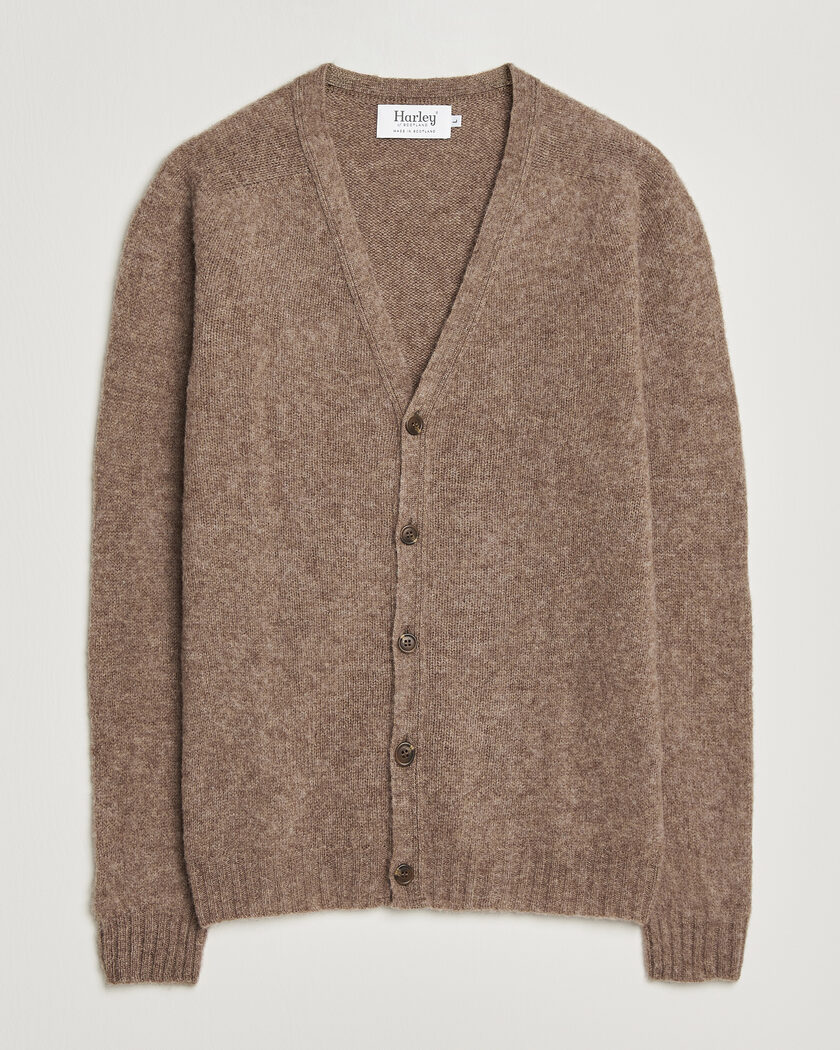 Harley Of Scotland Brushed Supersoft Lambswool Cardigan Tundra – Marrón
