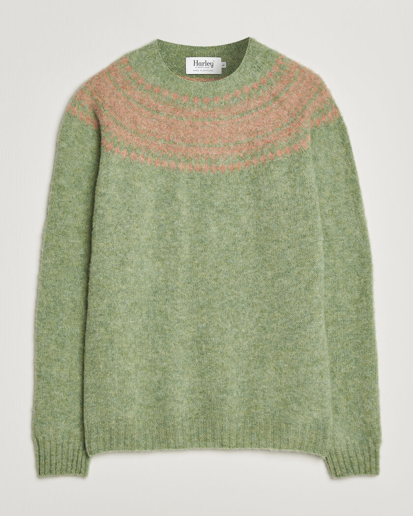 Harley Of Scotland Brushed Supersoft Lambswool Yolk Fairisle Sage/Parfait – Verde