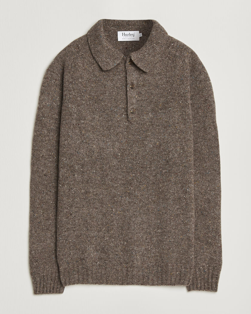 Harley Of Scotland Donegal Wool Polo Brown – Marrón