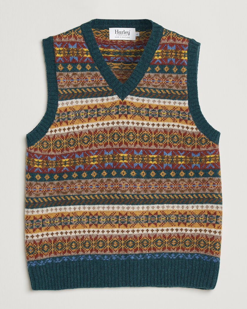 Harley Of Scotland Supersoft 2ply Lambswool Fairisle Vest Tempest – Multicolor
