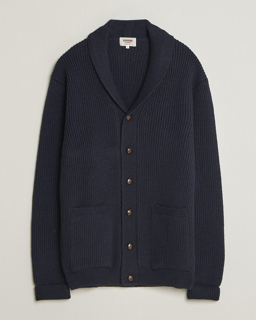Kamakura Shirts McQueen Shawl Collar Cardigan Navy – Azul