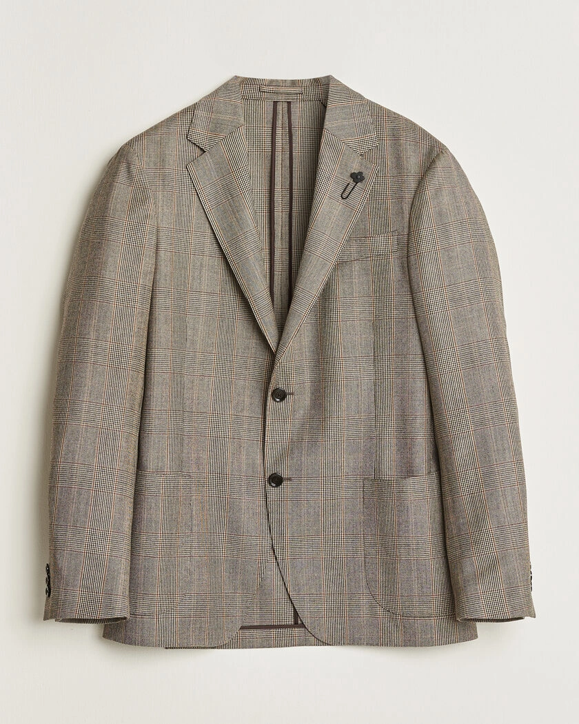 Lardini Wool Prince of Wales Check Blazer Brown – Marrón