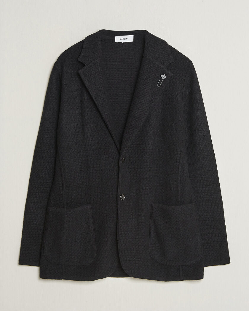 Lardini Knitted Structure Wool/Cashmere Blazer Black – Negro