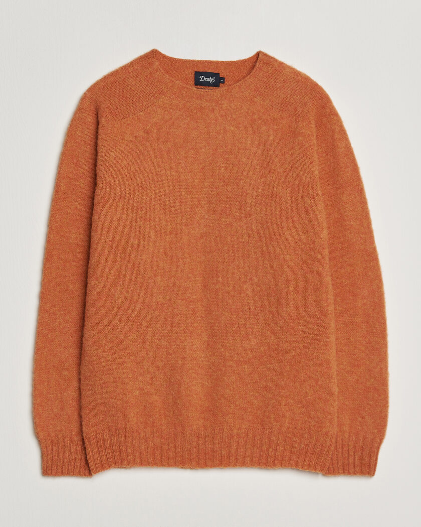 Drake's Brushed Shetland Crew Orange – Naranja
