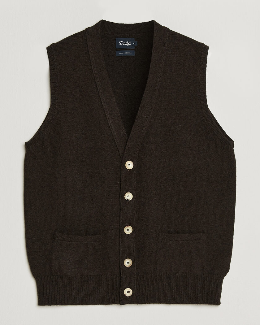 Drake's Lambswool Vest Cardigan Dark Brown – Marrón