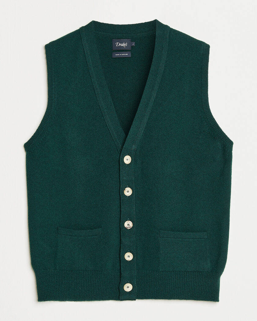 Drake's Lambswool Vest Cardigan Green – Verde
