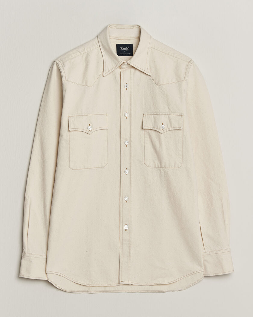 Drake's Western Denim Shirt Stone Wash Ecru – Blanco