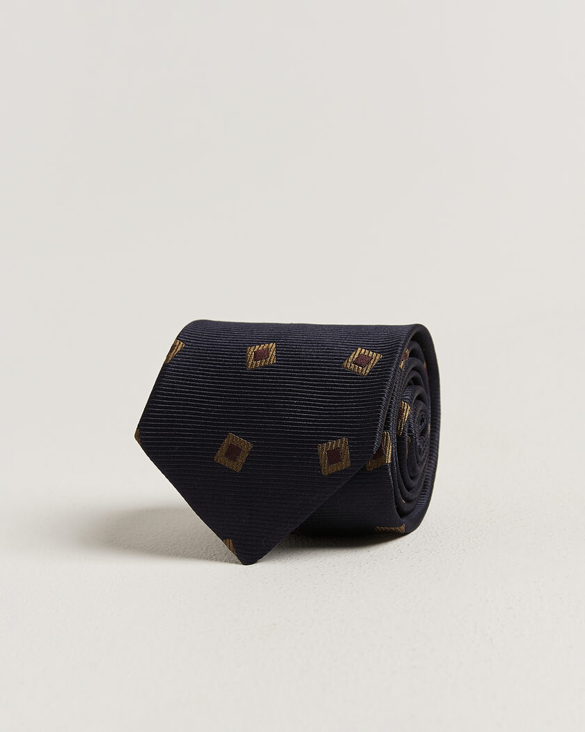 Drake's Diamond Motif Silk Tie Navy/Gold/Red – Azul