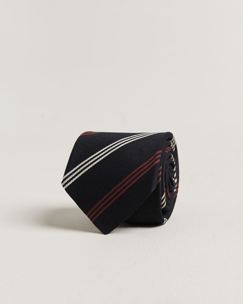 Drake's Reppe Stripe Wool/Silk Tie Navy/Brown/White – Azul