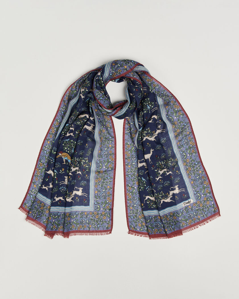 Drake's Archival Animals Wool/Silk Scarf Navy – Azul