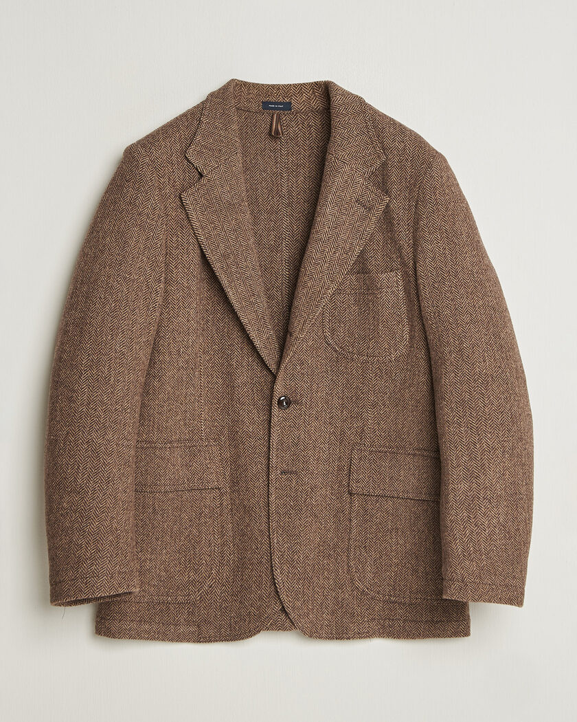 Drake's MKVII Tweed Herringbone Games Blazer Brown – Marrón