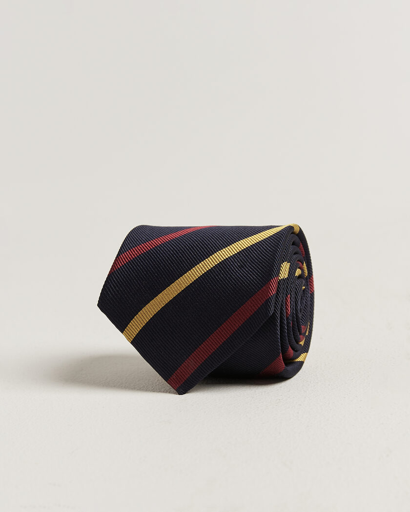 Drake's Line Stripe Super Reppe Tie Navy/Red/Yellow – Azul