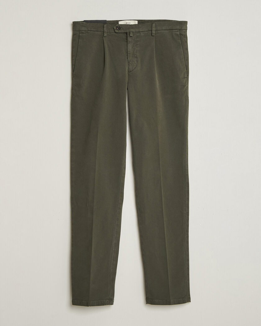Briglia 1949 Easy Fit Pleated Cotton Stretch Trousers Military – Verde
