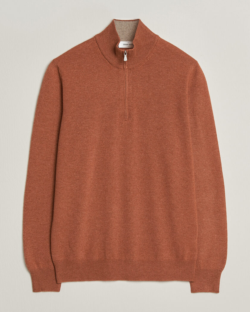 Gran Sasso Wool/Cashmere Half Zip Rust Orange – Naranja