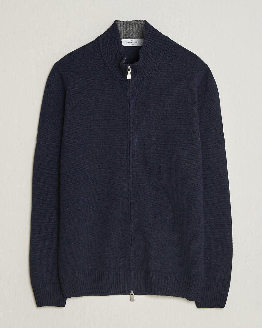 Gran Sasso Wool/Cashmere Full Zip Navy – Azul