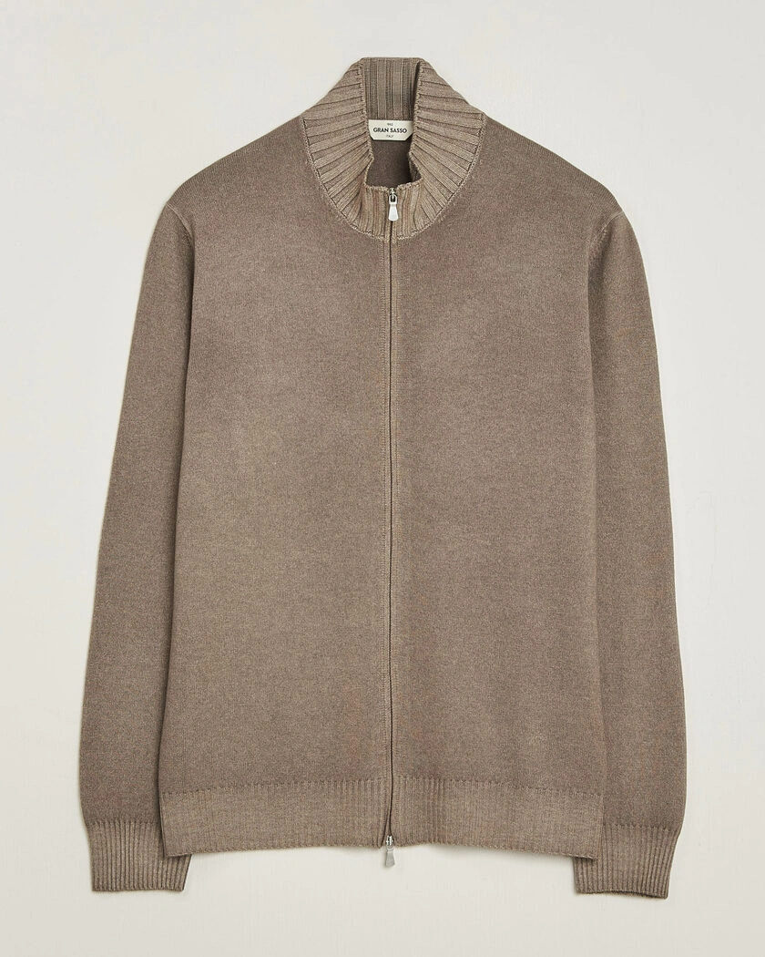 Gran Sasso Wool/Cashmere Washed Full Zip Brown Melange – Marrón