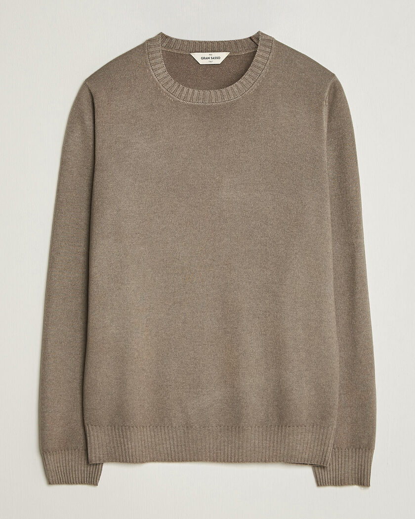 Gran Sasso Wool/Cashmere Washed Crew Neck Brown Melange – Marrón