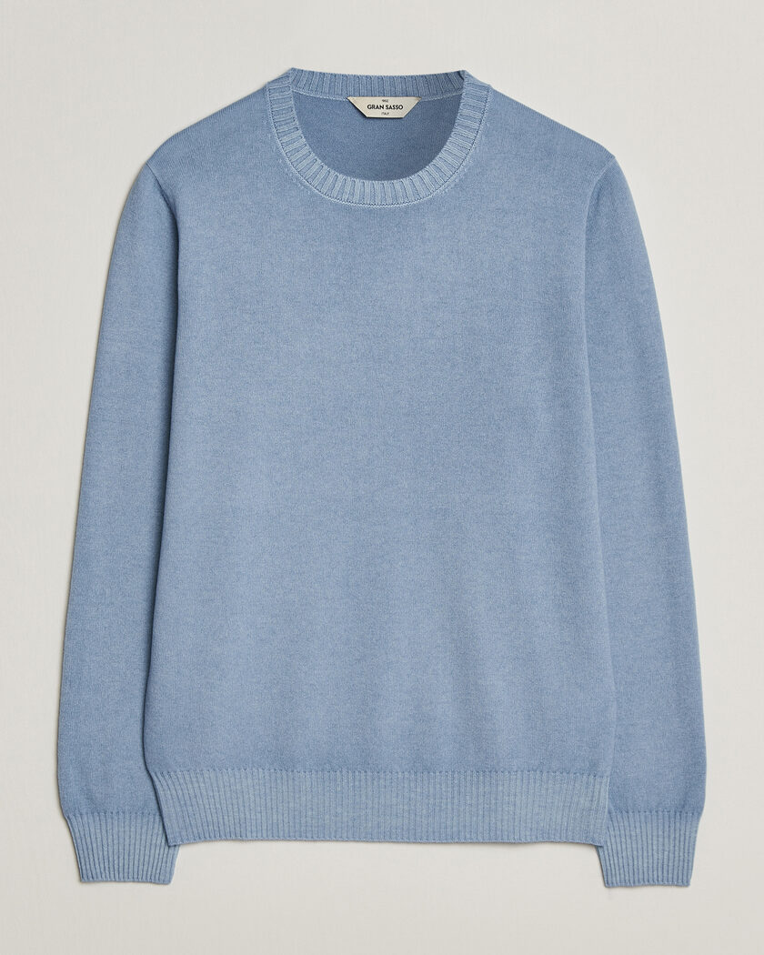 Gran Sasso Wool/Cashmere Washed Crew Neck Blue Melange – Azul