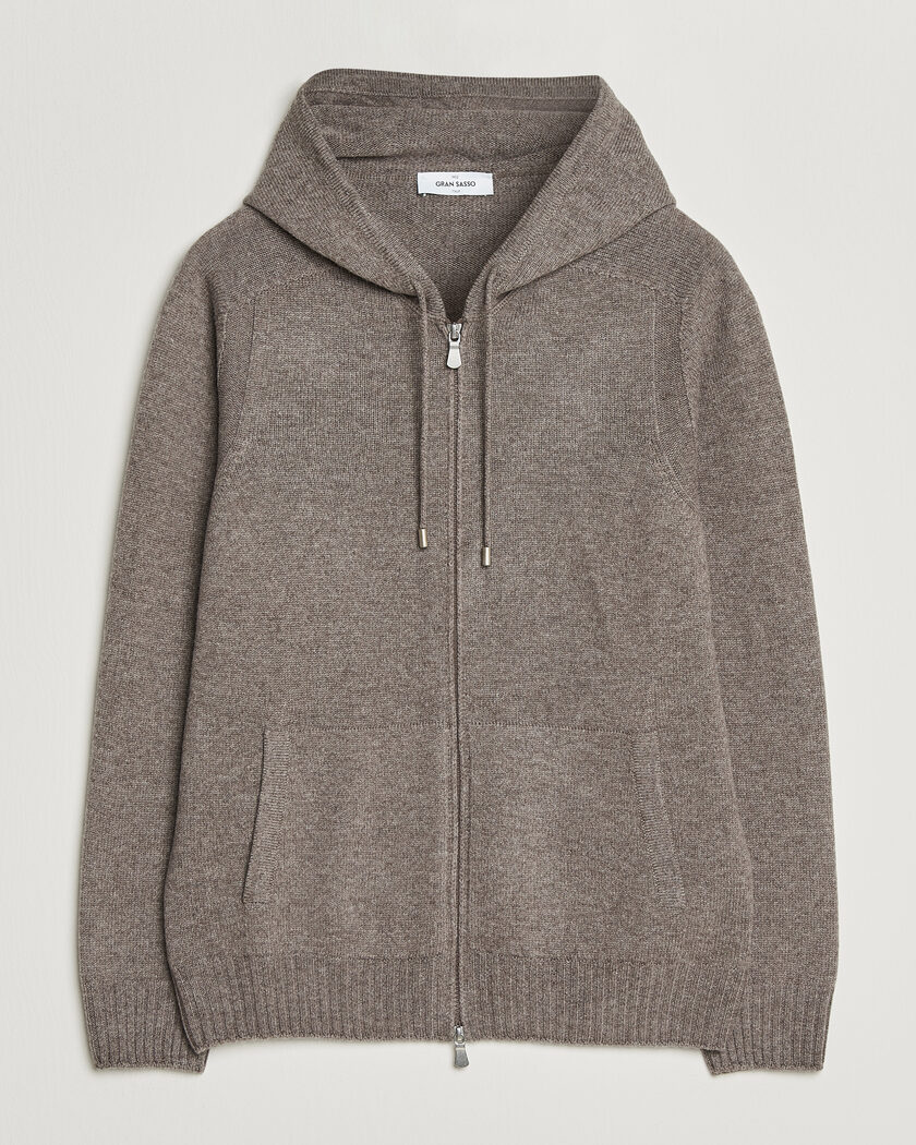 Gran Sasso Full Zip Wool Hoodie Taupe Melange – Marrón