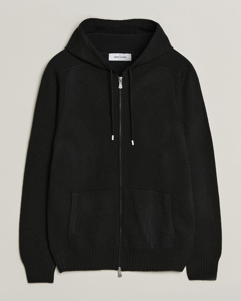 Gran Sasso Full Zip Wool Hoodie Black – Negro