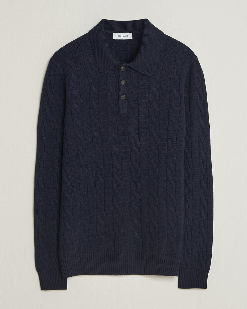 Gran Sasso Wool/Cashmere Cable Polo Navy – Azul