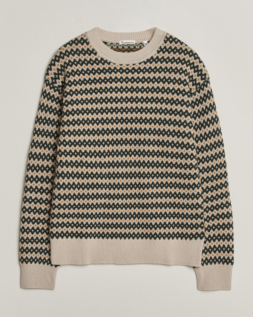 KnowledgeCotton Apparel Lambswool Jaquard Sweater Green – Multicolor