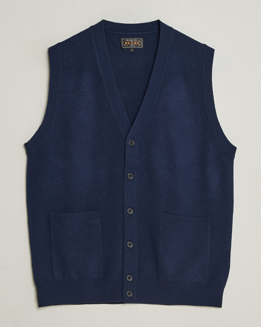BEAMS PLUS Button Knit Vest Navy – Azul