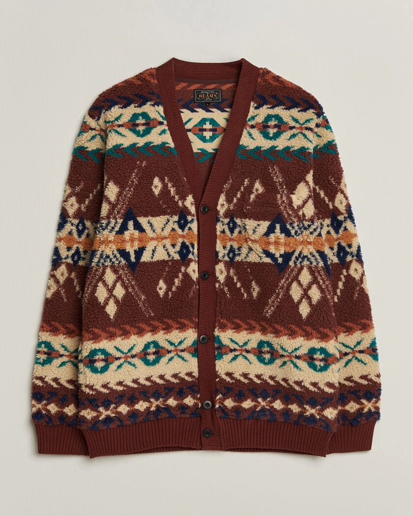 BEAMS PLUS Boa Jacquard Cardigan Brown – Multicolor
